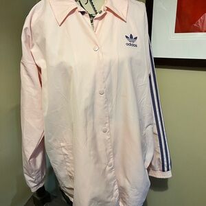 adidas Pale Pink Coaches Jacket with purple Stripe Detail